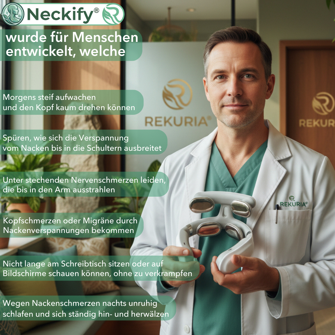 Neckify® 12-in-1 Nackenlösung – Tiefenwärme-Massage mit TENS & EMS gegen Nackenverspannungen