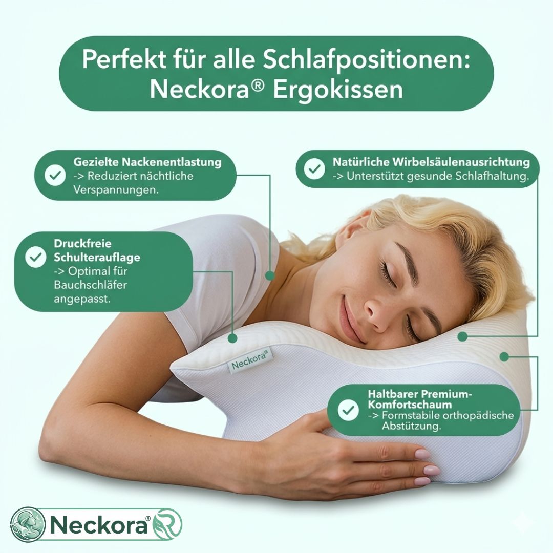 Neckora – Ergonomisches Nackenkissen für erholsamen Schlaf & optimale Nackenentlastung | Weniger Verspannungen, ruhigere Nächte