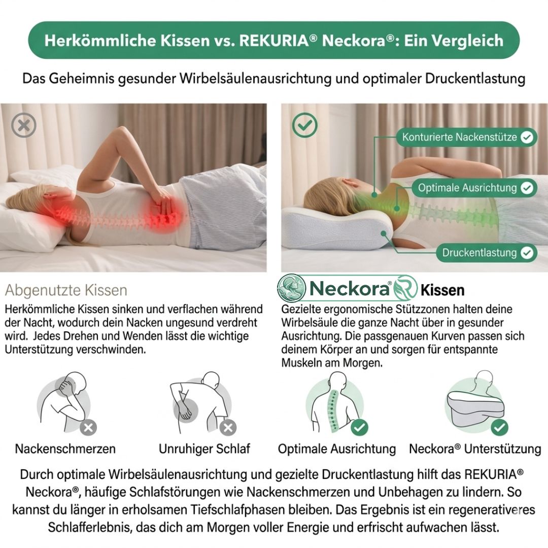 Neckora – Ergonomisches Nackenkissen für erholsamen Schlaf & optimale Nackenentlastung | Weniger Verspannungen, ruhigere Nächte