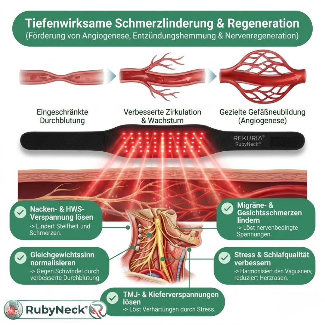 RubyNeck - Rotlicht- & Nahinfrarot Therapie Gürtel (660nm & 850nm) gegen Nacken- & Rückenschmerzen | Tiefenwärme & freihändige Anwendung