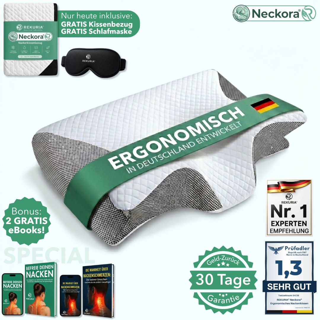 Neckora – Ergonomisches Nackenkissen für erholsamen Schlaf & optimale Nackenentlastung | Weniger Verspannungen, ruhigere Nächte