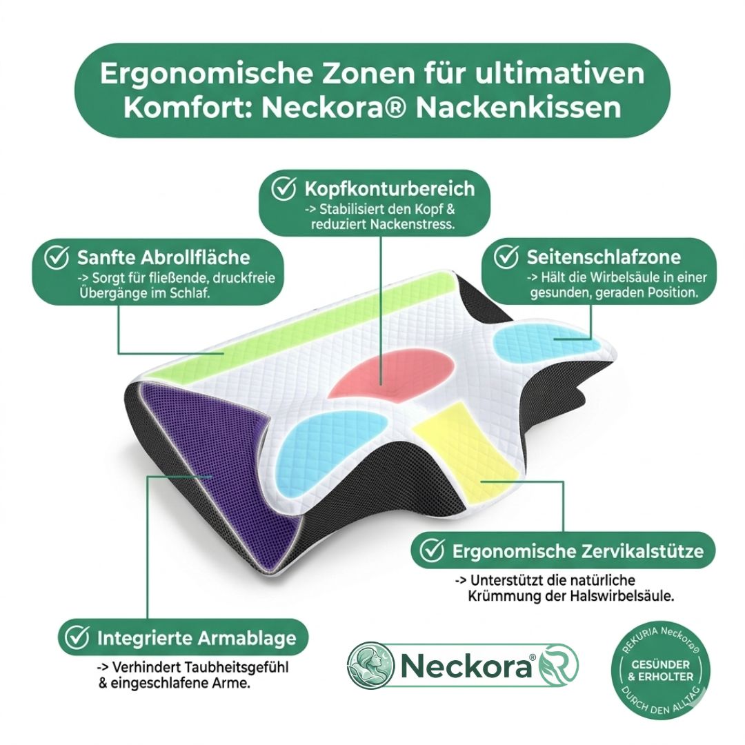 Neckora – Ergonomisches Nackenkissen für erholsamen Schlaf & optimale Nackenentlastung | Weniger Verspannungen, ruhigere Nächte