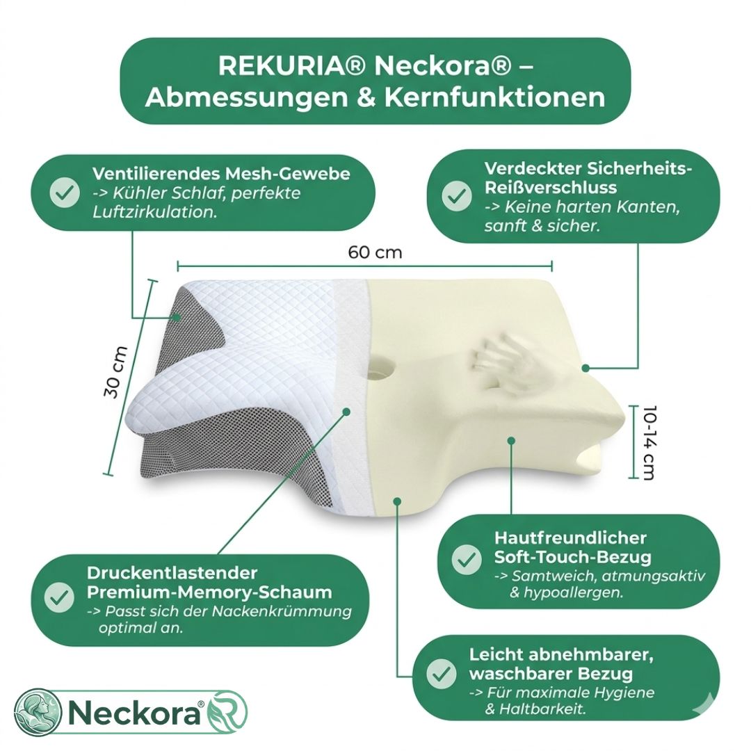 Neckora – Ergonomisches Nackenkissen für erholsamen Schlaf & optimale Nackenentlastung | Weniger Verspannungen, ruhigere Nächte