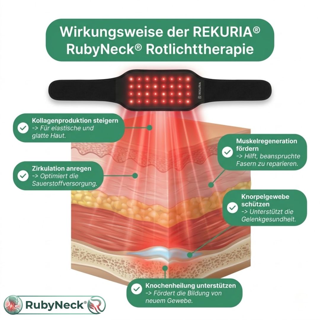 RubyNeck - Rotlicht- & Nahinfrarot Therapie Gürtel (660nm & 850nm) gegen Nacken- & Rückenschmerzen | Tiefenwärme & freihändige Anwendung