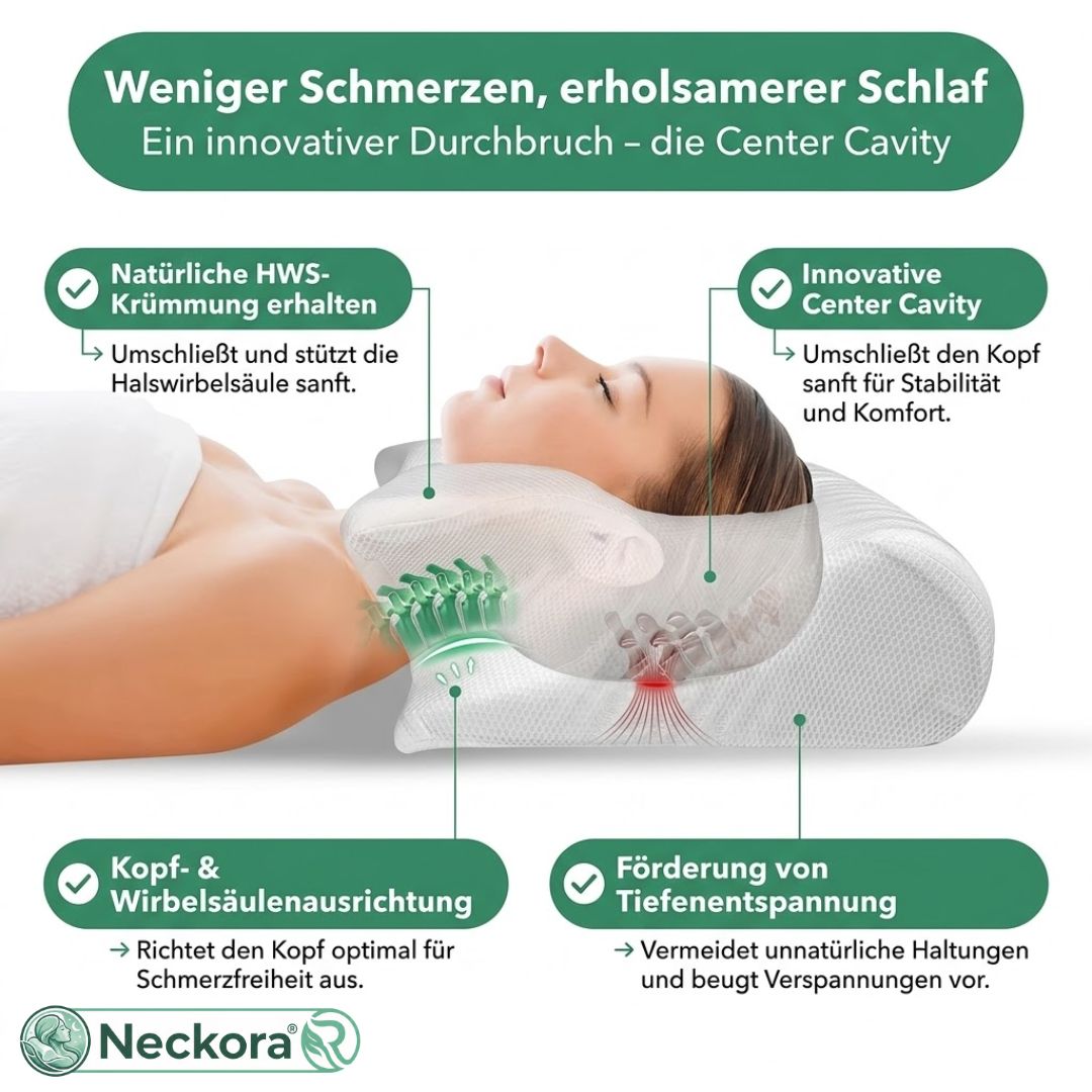 Neckora – Ergonomisches Nackenkissen für erholsamen Schlaf & optimale Nackenentlastung | Weniger Verspannungen, ruhigere Nächte