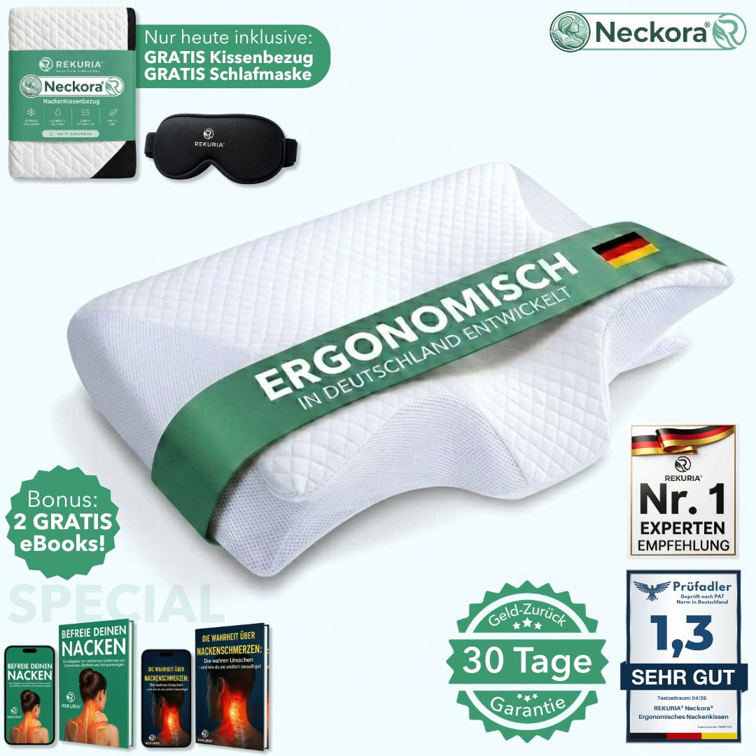 Neckora – Ergonomisches Nackenkissen für erholsamen Schlaf & optimale Nackenentlastung | Weniger Verspannungen, ruhigere Nächte