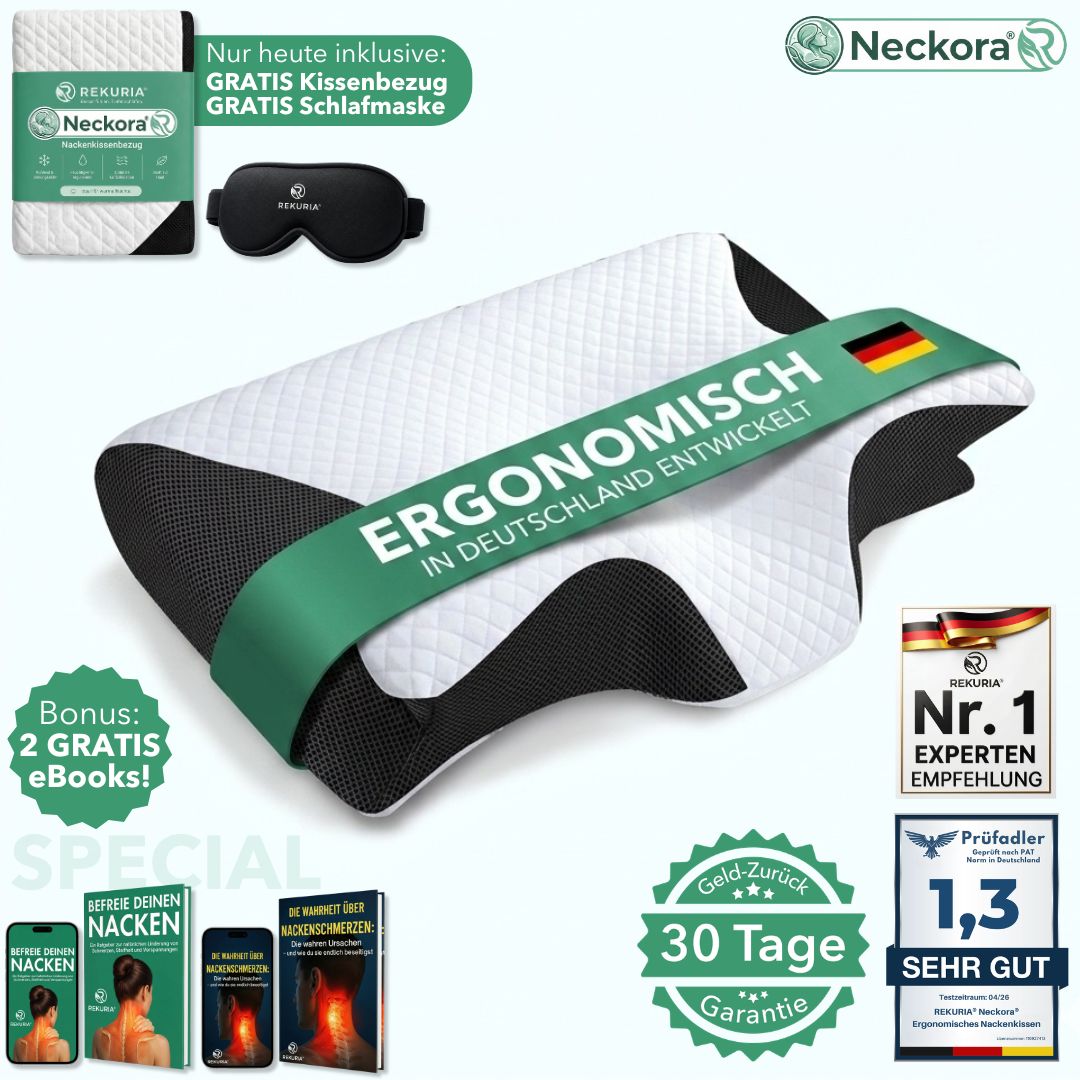 Neckora – Ergonomisches Nackenkissen für erholsamen Schlaf & optimale Nackenentlastung | Weniger Verspannungen, ruhigere Nächte