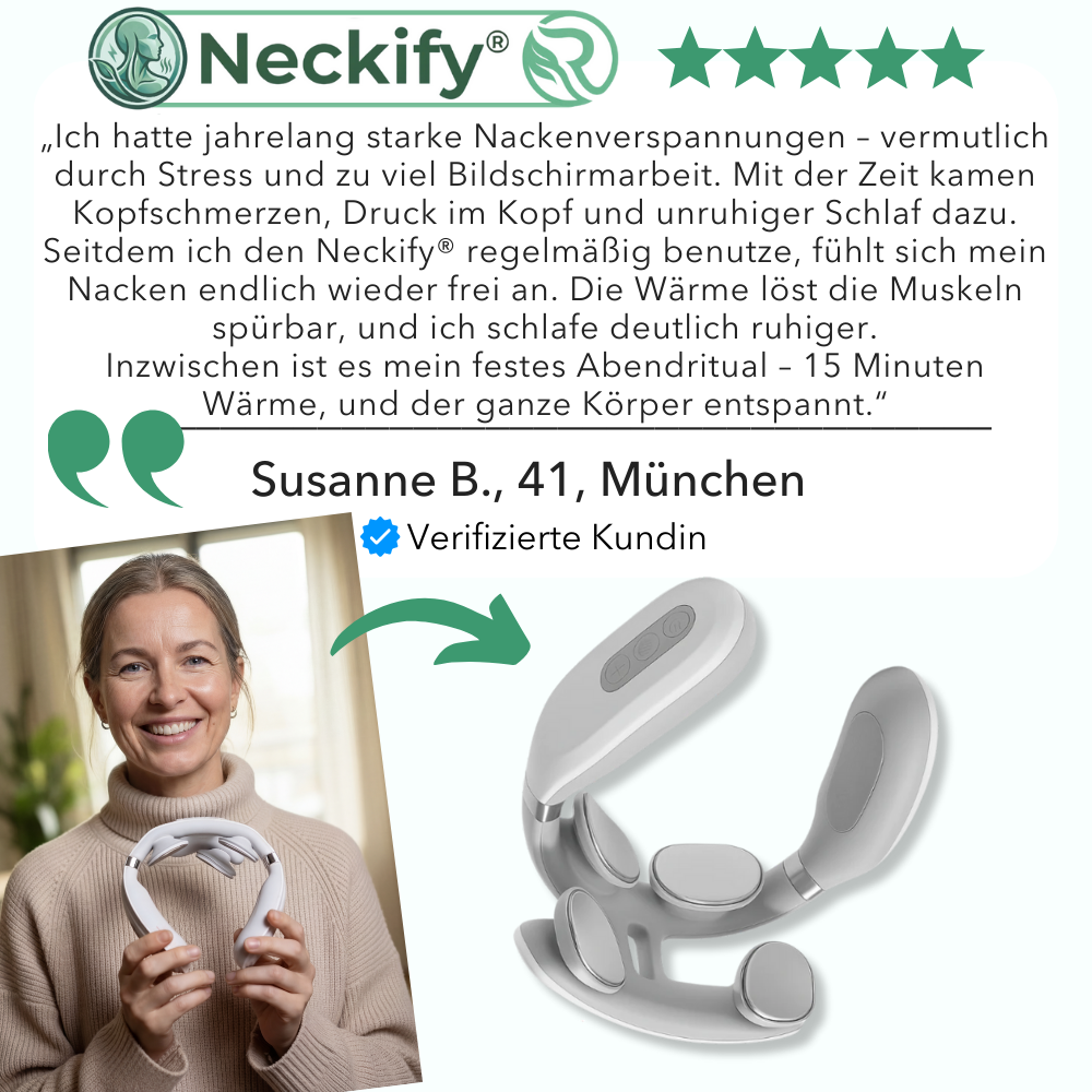 Neckify® 12-in-1 Nackenlösung – Tiefenwärme-Massage mit TENS & EMS gegen Nackenverspannungen
