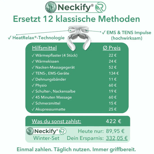 Neckify 12-in-1 Nackenlösung – Tiefenwärme-Massage mit TENS & EMS
